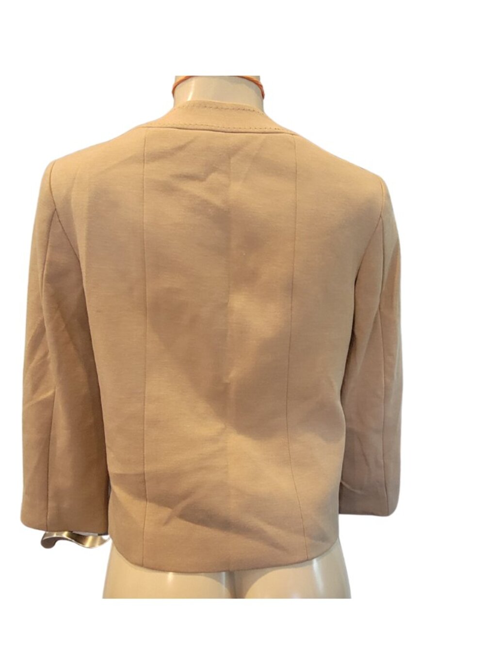 Calvin Klein Knit 3/4 Sleeve Blazer Beige Toggle Jacket Pockets Stretch Career - Picture 3 of 11